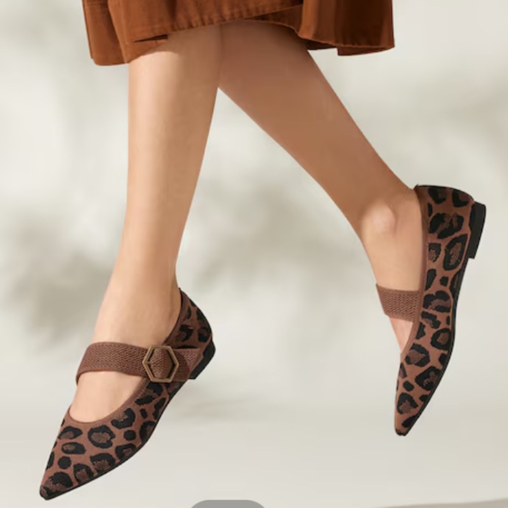 Vivaia Maria Pointed Toe Mary Jane Flats Size 36.5 Brown Leopard Print Size 6 - Picture 8 of 8